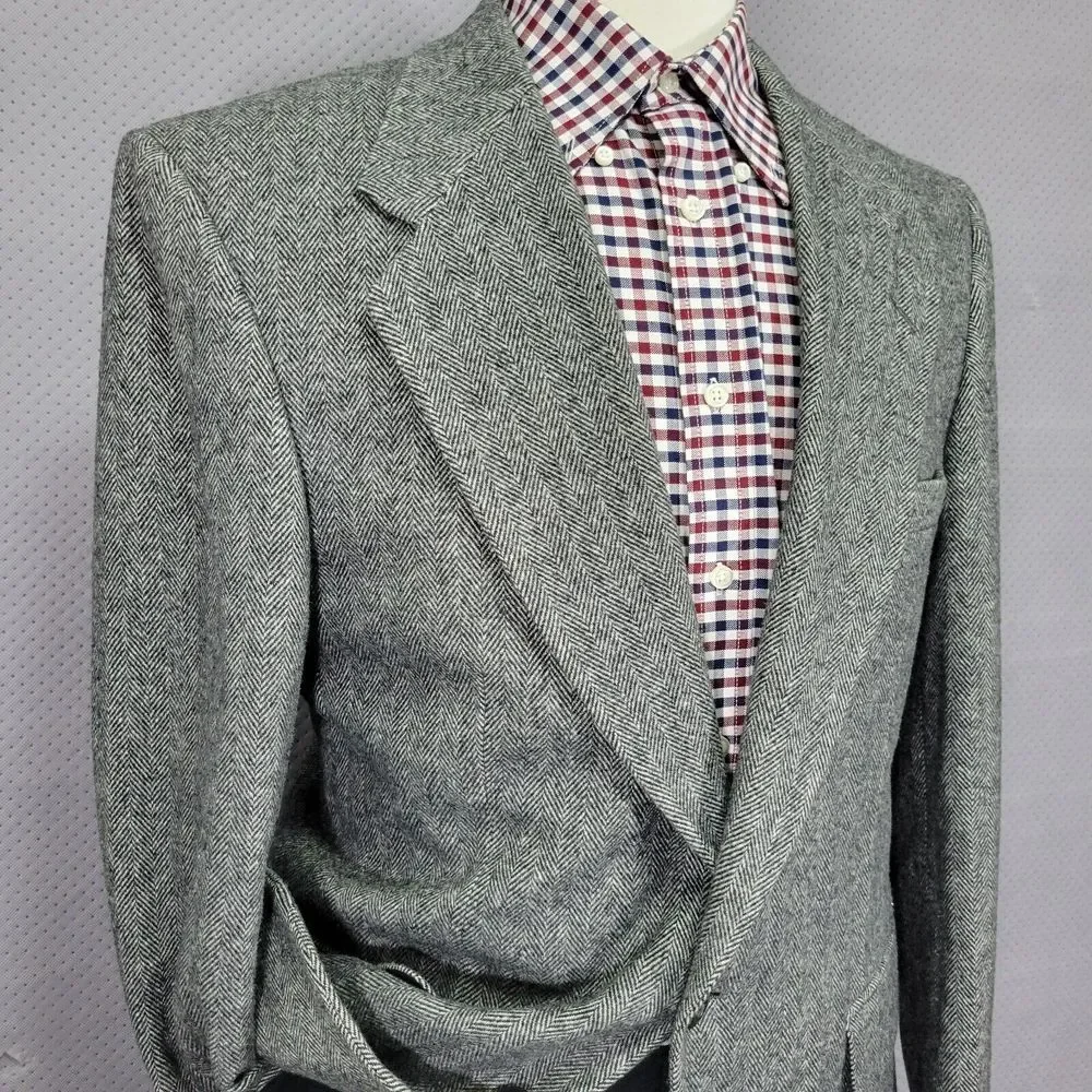 Robert Stock Men's Tweed Sport Coat Blazer Two Button‎ Herringbone Gray Size 40R